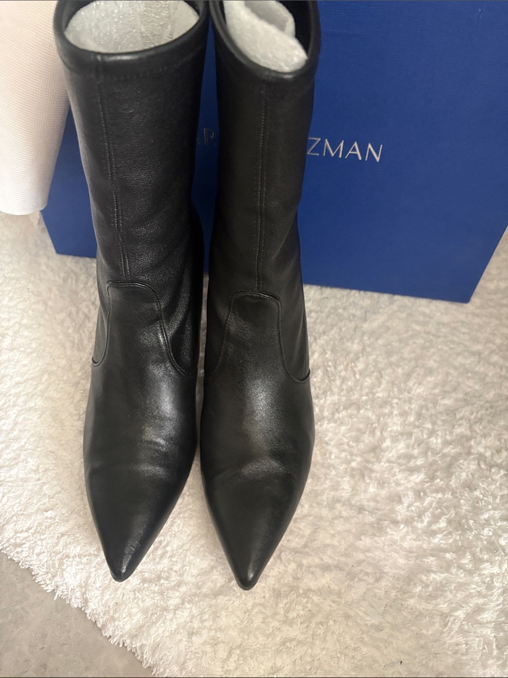 Stuart Weitzman Black Pointed Toe Leather Ankle Boots